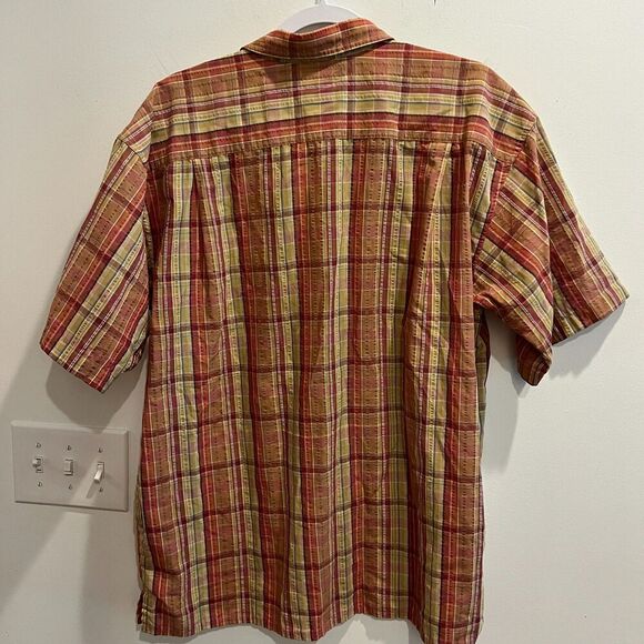 Patagonia Mens Orange Shirt L/XL Button Up Plaid Flannel Collared Short Sleeve - Picture 4 of 11